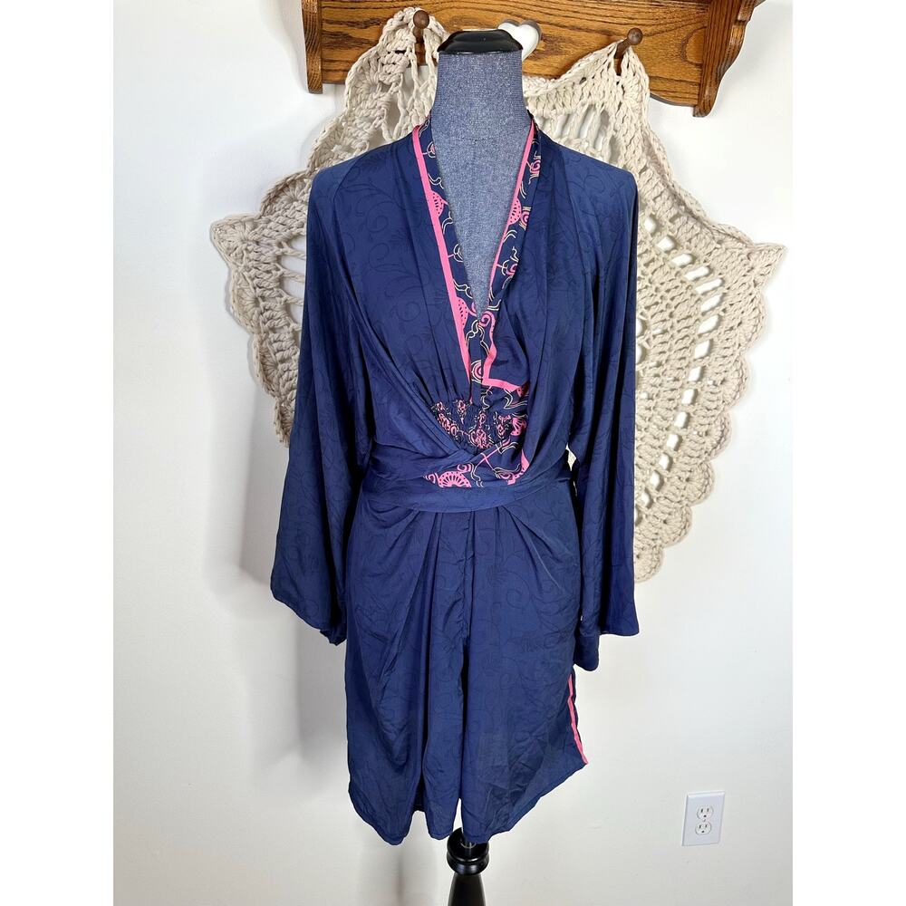 Sissel Edelbo Claire Wrap Kimono Dress Size Medium Navy Blue